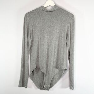 Mangopop Gray Mock Neck Long Sleeve Full Coverage Bodysuit in Heathered Gray - U